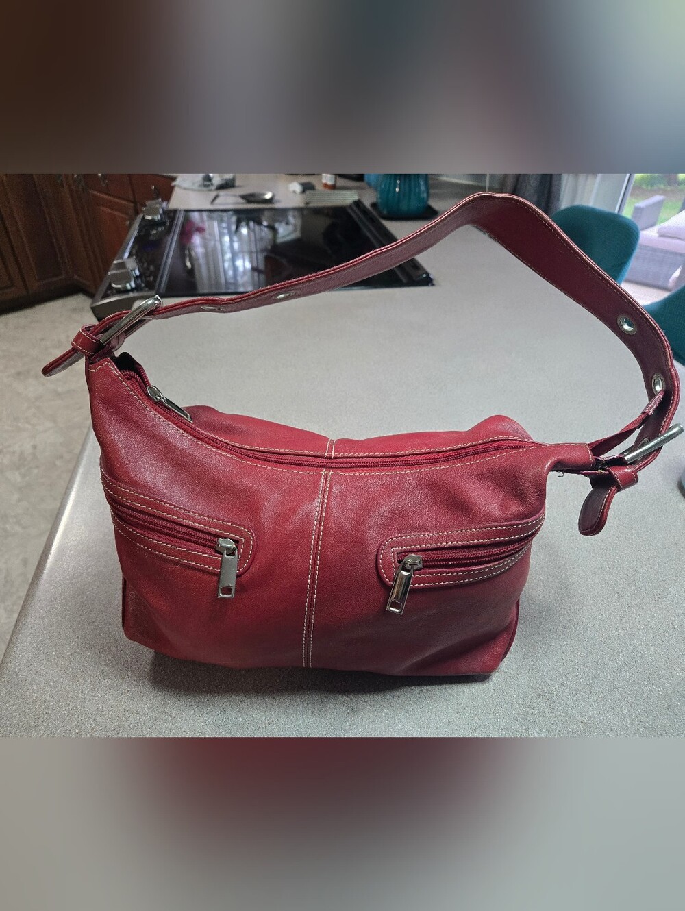 Red Leather Shoulder Bag From DANIER - Classic Zip Front Hobo